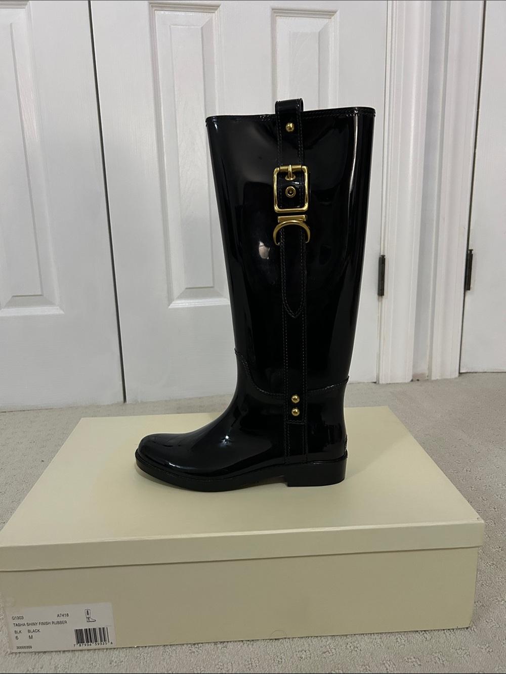 Coach Tasha Shiny Black Rain Boots – Women’s Size 6